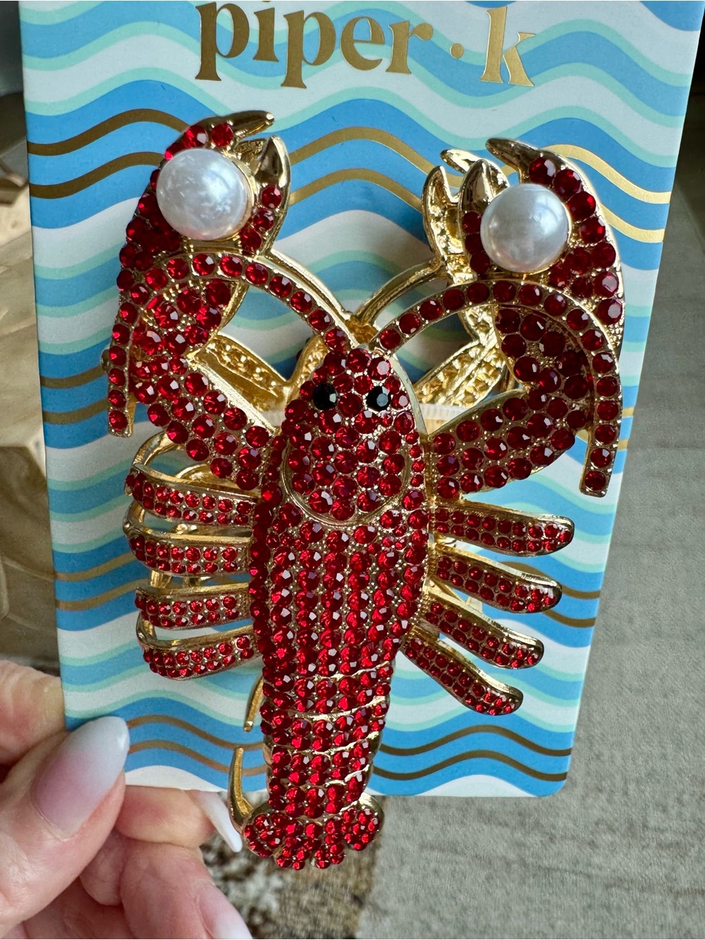 Piper K Red Crystal Lobster Hair Claw with Pearl Accents
